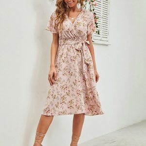 New Ditsy Floral Print Belted Dress